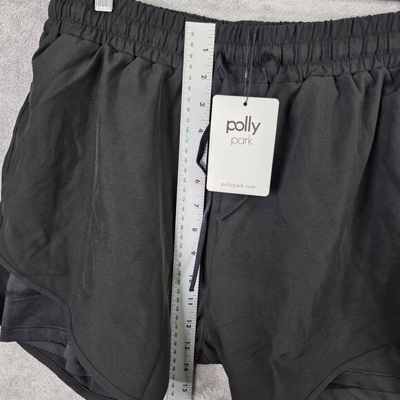 Womens Polly Park Black Track Shorts Lined Polyester Stretch 4.5" Inseam Size XL - Picture 6 of 11